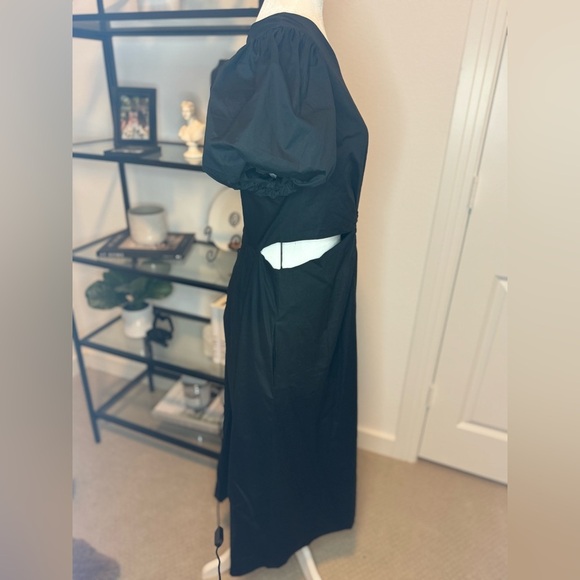 NWT Scoop Women's Cut Out Midi Dress with Puff Sleeves Black Size L - Picture 7 of 8
